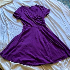 Darling Purple Faux wrap dress with full skirt